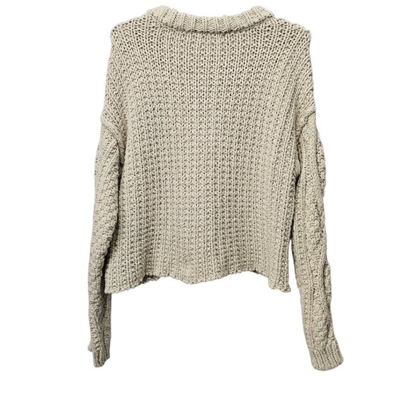 Free People Cutting Edge Cable Pullover Chunky Cream Cotton Cropped Sweater - Picture 7 of 8